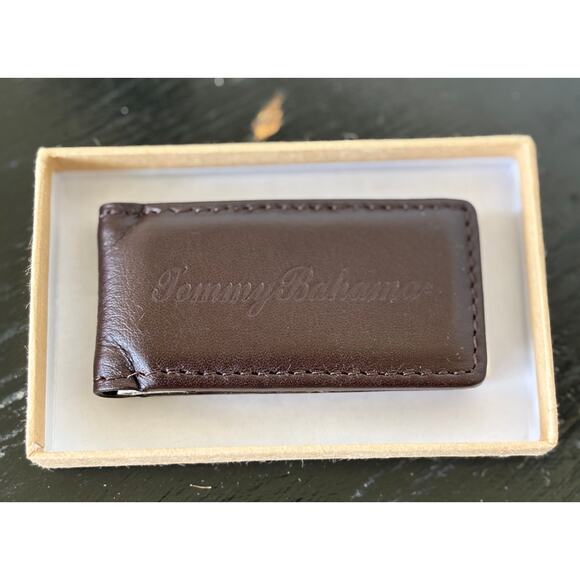 Tommy Bahama Magnetic Brown Leather Money Clip New with Box - Picture 1 of 3